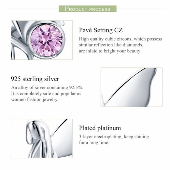 925 Sterling Silver Flower Fairy Pink CZ Stud Earrings for Women - Picture 6 of 6